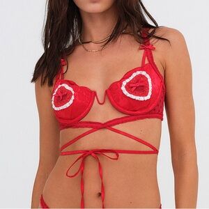 For Love & Lemons • Velma Sexy Red Strappy Underwire Bra